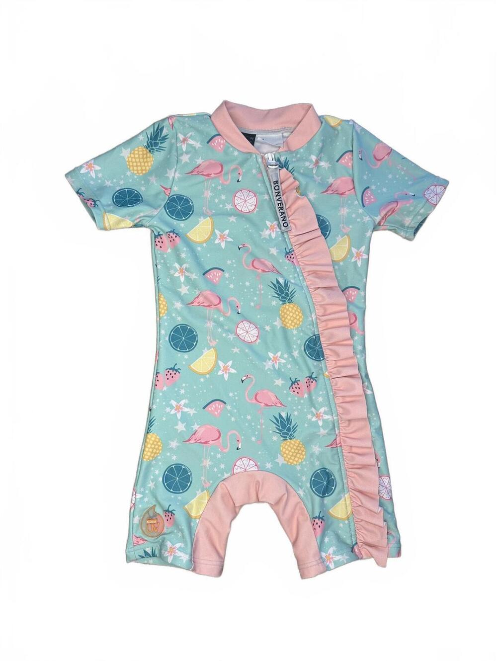 Bonverano 9-12M Girls Light Blue Fruit One Piece Swimsuit